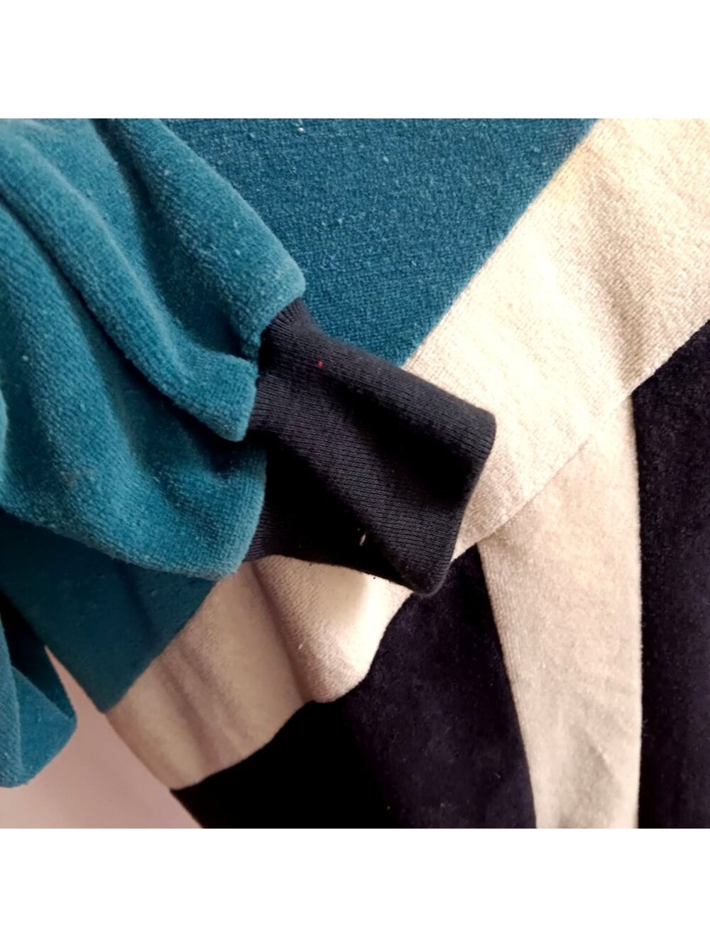 XL Vintage Sweater Campus Crewneck Men's Velour Teal Striped Retro Pullover USA